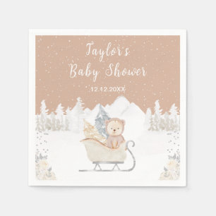 Winterbär Braun Schlitten Babyparty Serviette