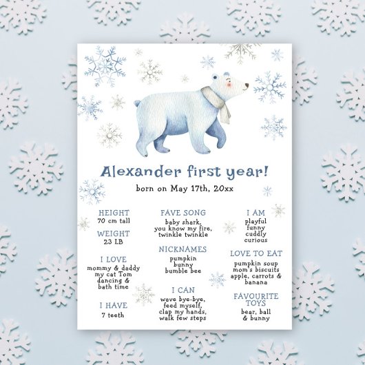 Winterbär Erster Geburtstag Meilenstein Geburtstag Poster