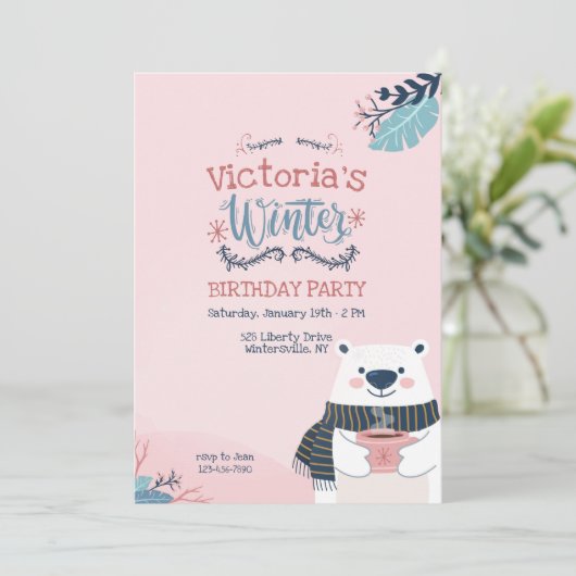 Winterbär Geburtstagsparty Einladung (Stehend Vorderseite)