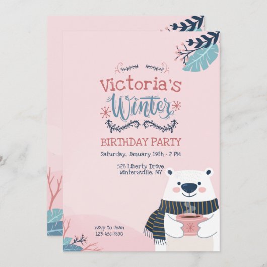 Winterbär Geburtstagsparty Einladung (Vorne/Hinten)