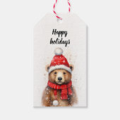 Winterbär in einem gemütlichen Red Hat Geschenkanhänger (Vorderseite)