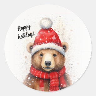 Winterbär in einem gemütlichen Red Hat Runder Aufkleber