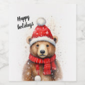 Winterbär in einem gemütlichen Red Hat Weinetikett (Einzelnes Label)