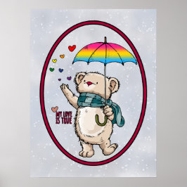 Winterbär mit Regenschirm in Pansexual Flag Farben Poster