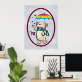 Winterbär mit Regenschirm in Pansexual Flag Farben Poster (Heimbüro)
