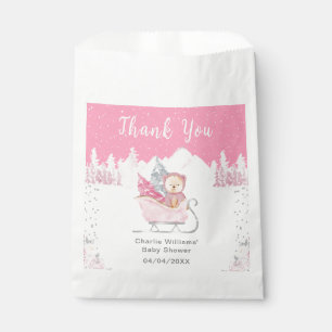 Winterbär Pinker Schlitten Baby Shower Danke Geschenktütchen