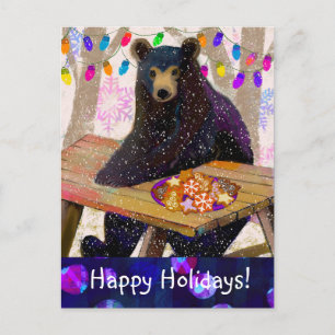 Winterbär und Cookies Urlaubspostkarte Postkarte