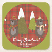 Winterbär Weißer Weihnachtsbüffel Kariert Rechteckiger Pappuntersetzer (Vorderseite)