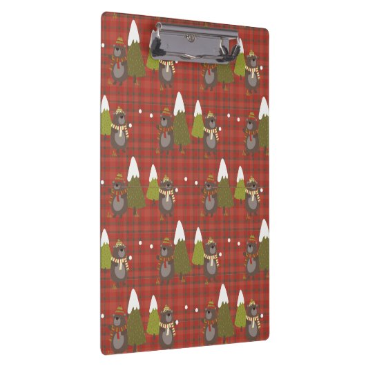 Winterbär Weißer Weihnachtsbüffel Karierter Clip Klemmbrett (Rechts)