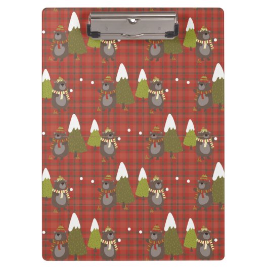 Winterbär Weißer Weihnachtsbüffel Karierter Clip Klemmbrett (Vorderseite)