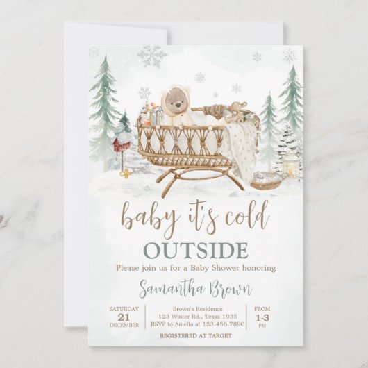 Winterbärchen mit kalter Außendusche Einladung (Vorderseite)