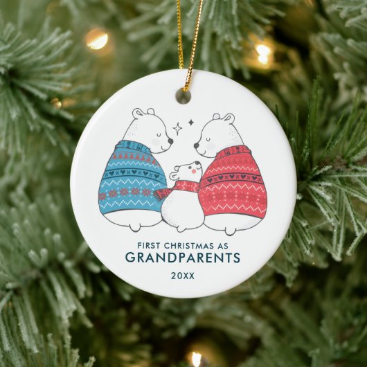 Winterbären Personalisiert 1. Weihnachten als Groß Keramik Ornament (Baum)