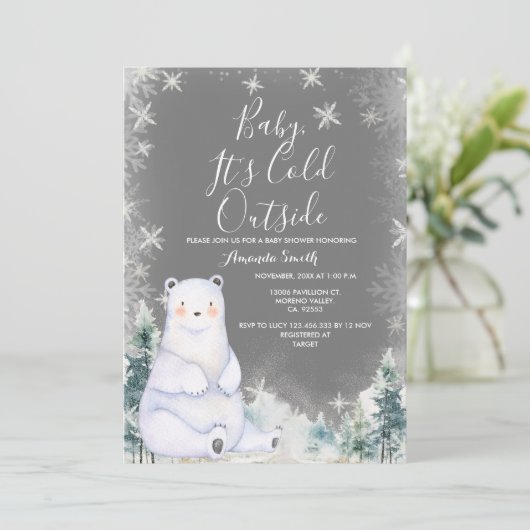 Winterbärendusche Weiße Schneeflocke Einladung (Stehend Vorderseite)