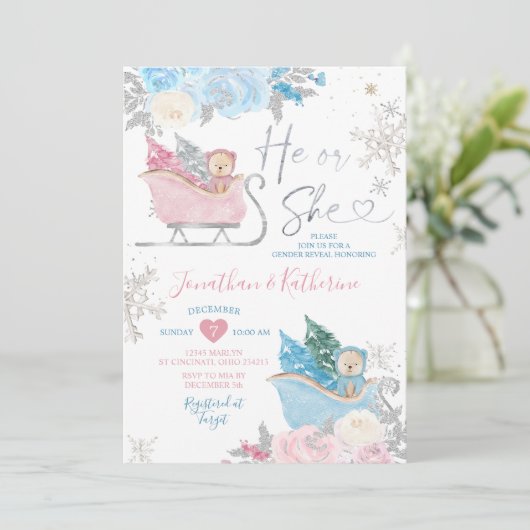 Winterbärengeschlecht offenbart, dass er oder sie einladung (Stehend Vorderseite)