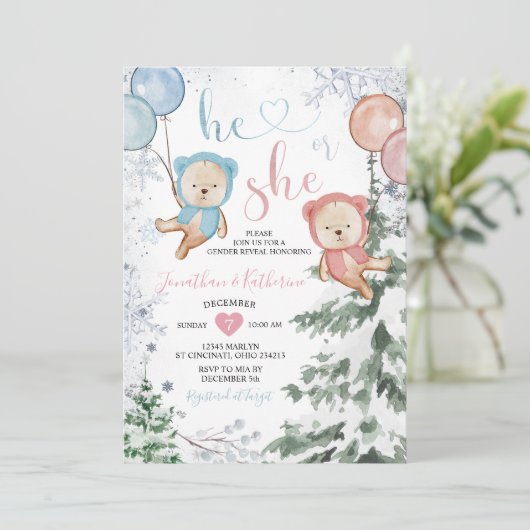 Winterbärengeschlecht zeigt, dass er oder sie Schn Einladung (Stehend Vorderseite)