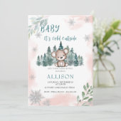 Winterbärenschneeflocken Rosa Kinderdusche Einladung (Stehend Vorderseite)