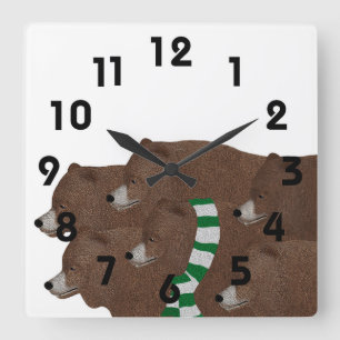 Winterbärenuhr Quadratische Wanduhr