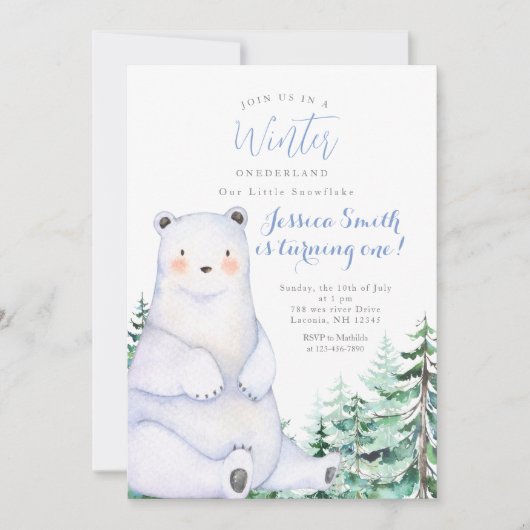 Winterbärenwald Rustikales Onederland 1. Geburtsta Einladung (Vorderseite)