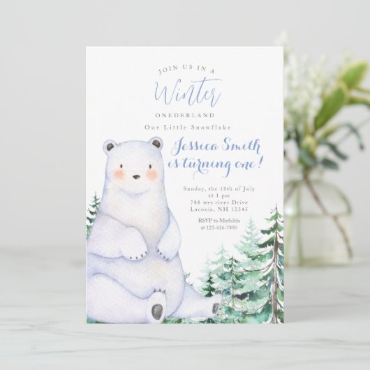 Winterbärenwald Rustikales Onederland 1. Geburtsta Einladung (Stehend Vorderseite)