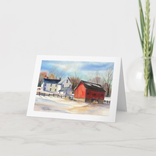 Winterbauernhof & Roter Barn Feiertagskarte (Vorderseite)