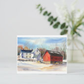 Winterbauernhof & Roter Barn Postkarte (Stehend Vorderseite)