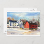 Winterbauernhof & Roter Barn Postkarte (Vorne/Hinten)