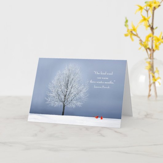 Winterbaum mit Kardinälen und japanischem Sprichwo Karte (Gelbe Blume)