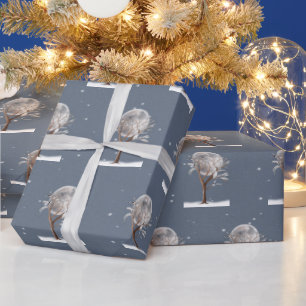Winterbaum mit Mond und Eule Geschenkpapier