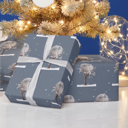 Winterbaum mit Mond und Eule Geschenkpapier (Feiertage)