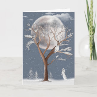 Winterbaum mit Mond und Schale Feiertagskarte