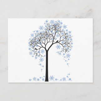 Winterbaum mit Schneeflocken und Vögeln Postkarte