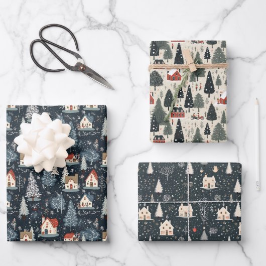 Winterbaum Muster Weihnachten Vintag Geschenkpapier Set (Vorderseite)