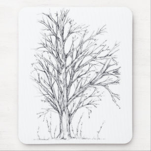 Winterbaum Schwarzer Farbton Zeichnend Kunst Sketc Mousepad