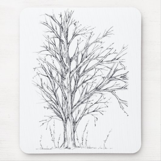Winterbaum Schwarzer Farbton Zeichnend Kunst Sketc Mousepad (Vorne)