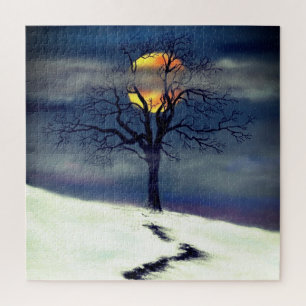 Winterbaum Sonnenuntergang - Art Zeichn Collection Puzzle