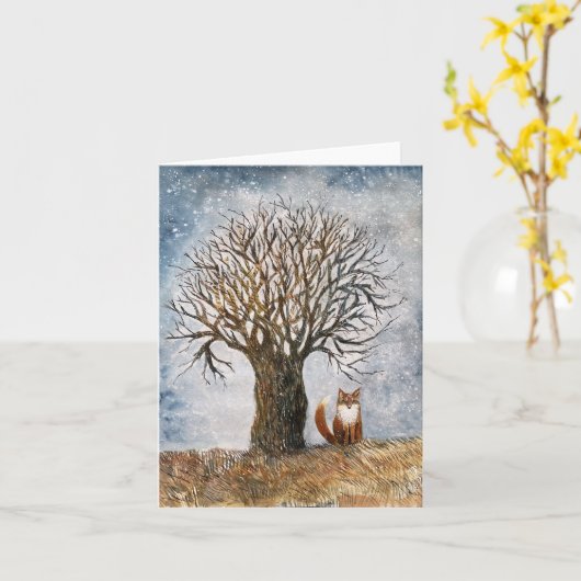 Winterbaum und Fuchs Karte (Gelbe Blume)