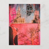 Winterbaum- und Gebäude-Mixed-Media-Collage Postkarte (Vorderseite)