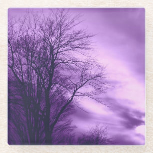 Winterbaum und Himmel im Lila Glasuntersetzer