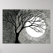 Winterbaum und Mond in Schwarz und Weiß Poster (Vorne)