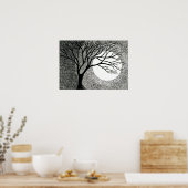 Winterbaum und Mond in Schwarz und Weiß Poster (Küche)