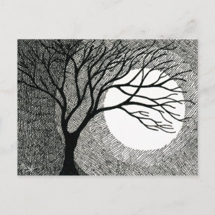 Winterbaum und Mond in Schwarz und Weiß Postkarte