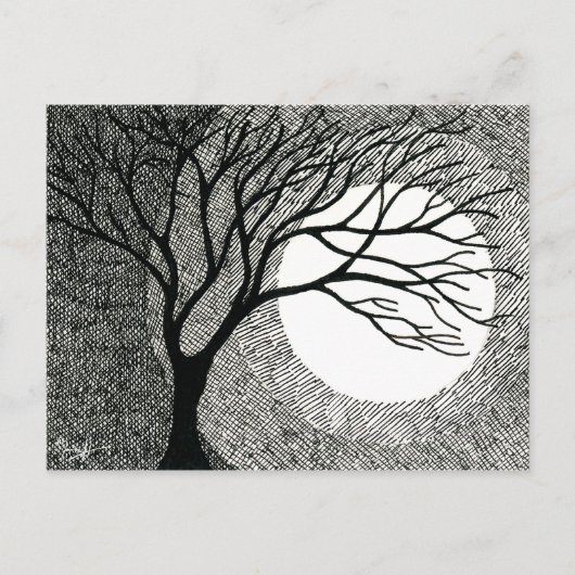 Winterbaum und Mond in Schwarz und Weiß Postkarte (Vorderseite)