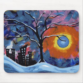 Winterbaum und Stadtlampen Originelles Kunstwerk Mousepad