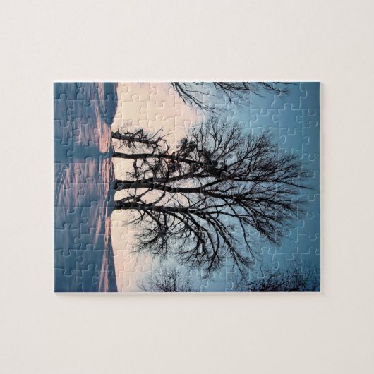 Winterbäume auf blauem Himmel der Dämmerung Puzzle (Horizontal)