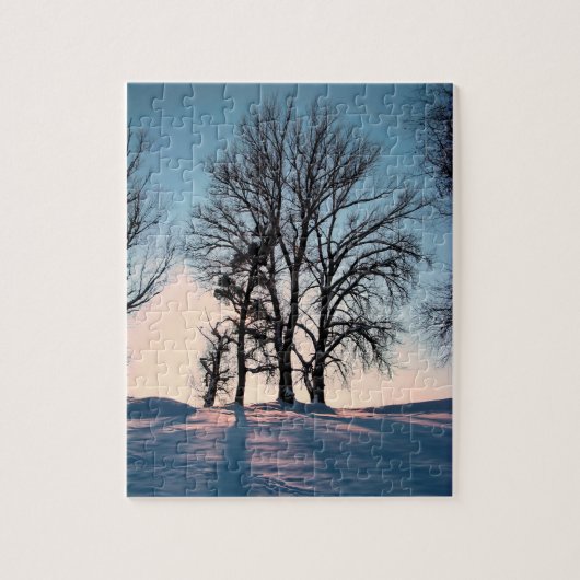 Winterbäume auf blauem Himmel der Dämmerung Puzzle (Vertikal)