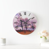 Winterbäume & Bauernhäuser Landschaft Kunst, Dicht Große Wanduhr (Zuhause)
