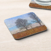 Winterbäume & Bauernhäuser Landschaft Kunst, Dicht Untersetzer (Linke Seite)