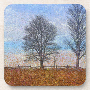 Winterbäume & Bauernhäuser Landschaft Kunst, Dicht Untersetzer