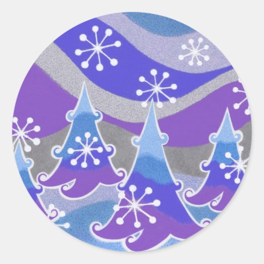 Winterbäume Blaue Rundklemme Runder Aufkleber (Vorderseite)