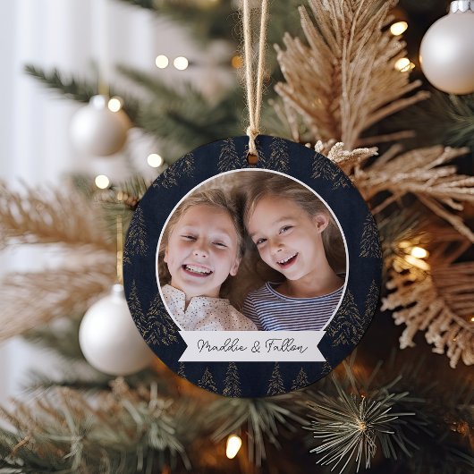 Winterbäume Doppelseitiges Personalisiertes Foto Keramik Ornament